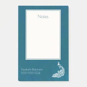 White Peacock on Teal Bold Stylish Art Deco Design Post-it Notes