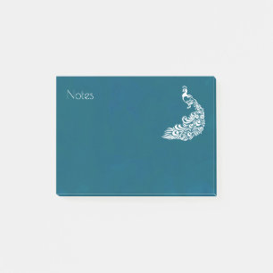 White Peacock on Teal Bold Stylish Art Deco Design Post-it Notes