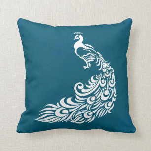 White Peacock on Teal Chic Stylish Art Deco Design Cushion