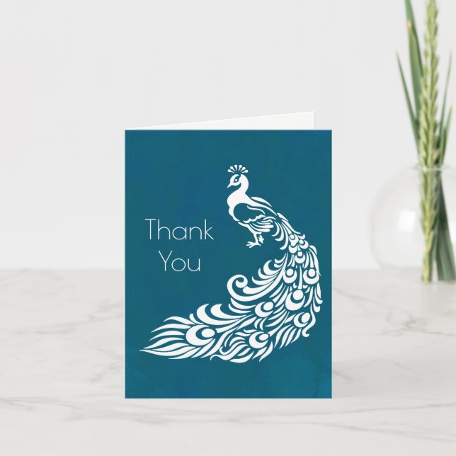 White Peacock on Teal Thank You (Front)