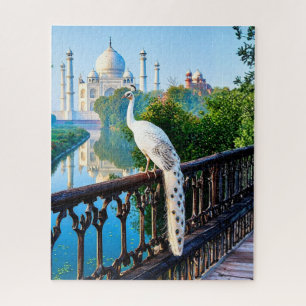 White Peacock Overlooking the Taj Mahal Jigsaw Puzzle