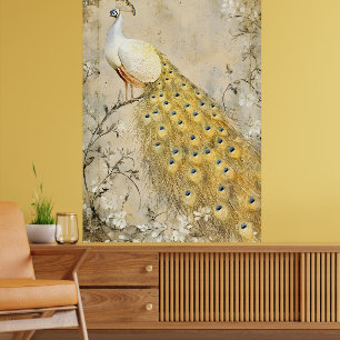 White peacock perched on a branch. poster