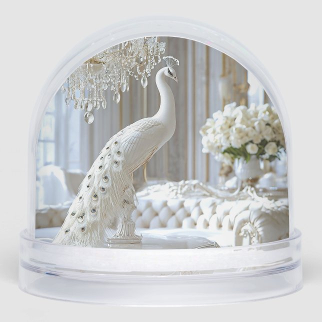 White peacock sculpture snowglobe (Front)