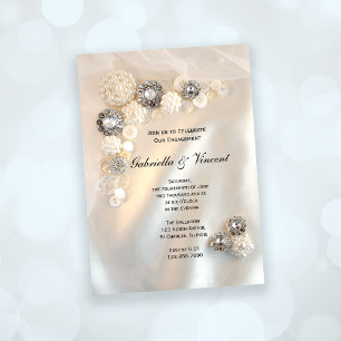 White Pearl and Diamond Buttons Engagement Party Invitation