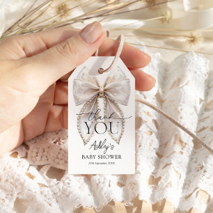 White Pearl Bow Baby Shower Thank You Gift Tags