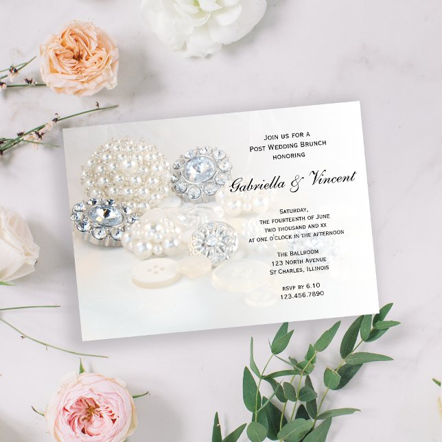 White Pearl Diamond Buttons Post Wedding Brunch Invitation (Creator Uploaded)