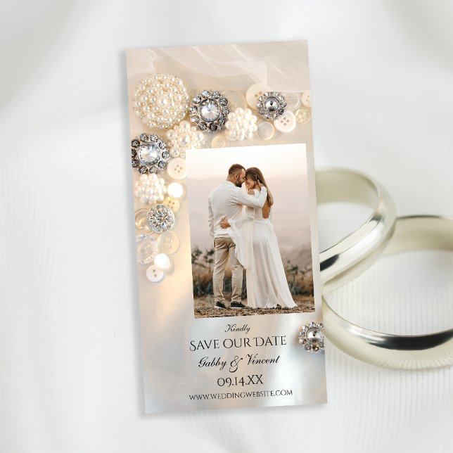 White Pearl Diamond Buttons Wedding Save the Date (Creator Uploaded)