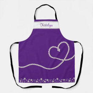 White Pearl Heart on Purple Personalised Apron