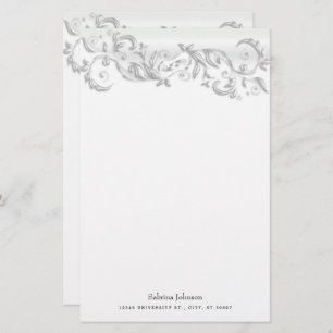 White Pearl Ornate on White Stationery