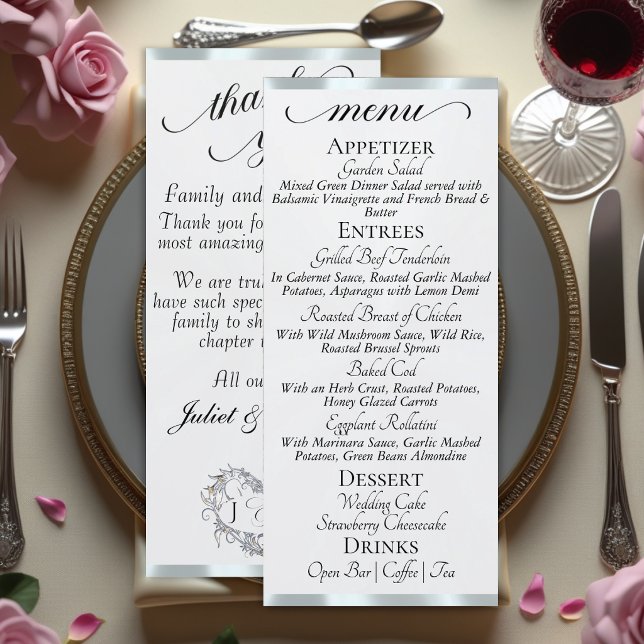 White Pearl/Silver - Monogram & Thank You Menu (Creator Uploaded)
