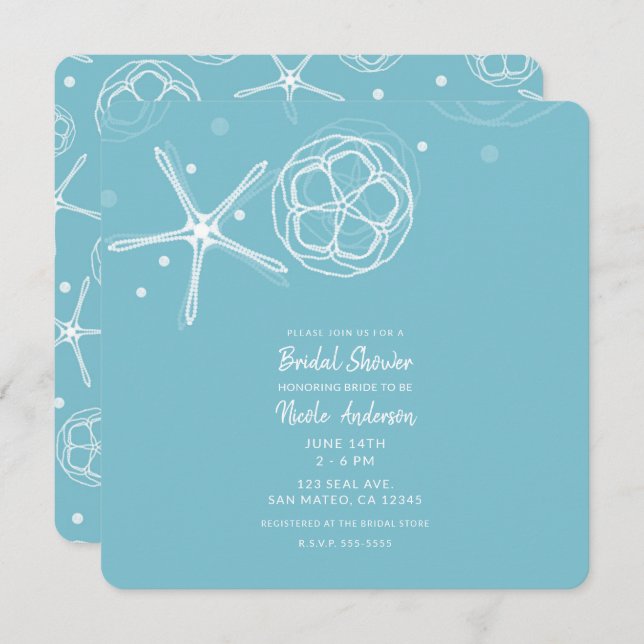 White & Pearl Starfish Wedding Bridal Shower Invitation (Front/Back)