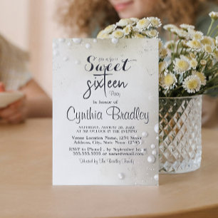 White Pearls Beige Sweet Sixteen Birthday Party Invitation