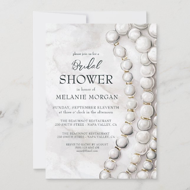 White Pearls Blue Bridal Shower  Invitation (Front)