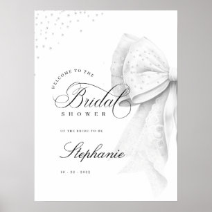 White Pearls Bow Bridal Shower Poster
