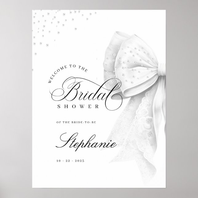 White Pearls Bow Bridal Shower Poster (Front)