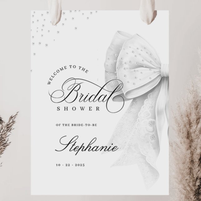 White Pearls Bow Bridal Shower Poster (Creator Uploaded)