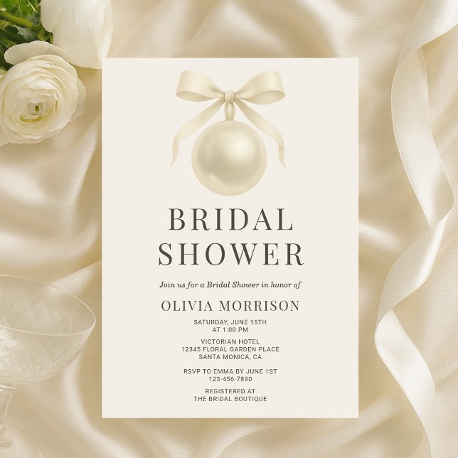 White Pearls Bow Coquette Bridal Shower Invitation (Creator Uploaded)