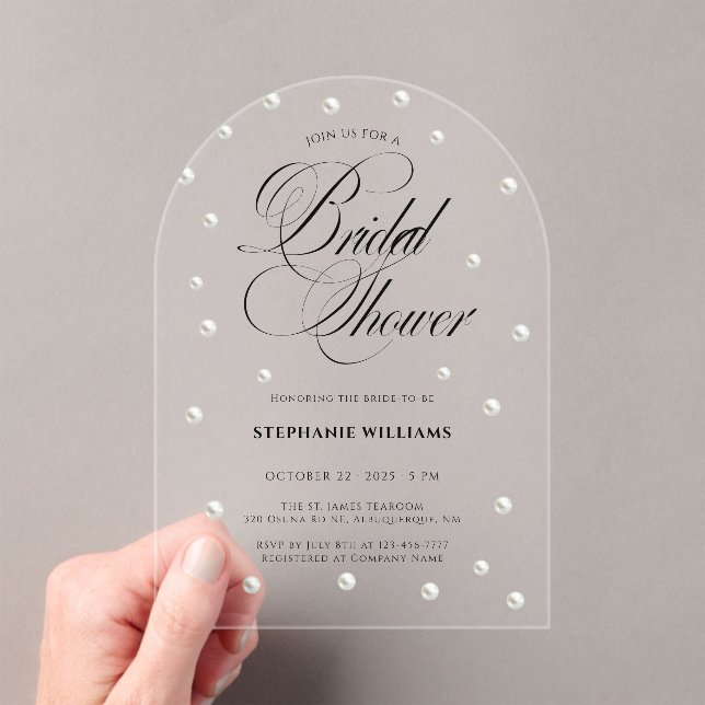 White Pearls Bridal Shower Acrylic Invitations (Insitu (Handheld))