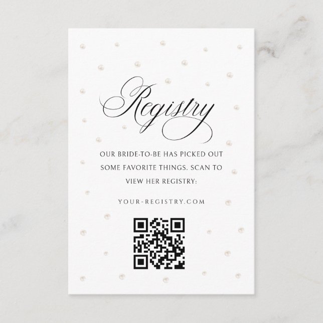 White Pearls Bridal Shower Registry Card (Front)