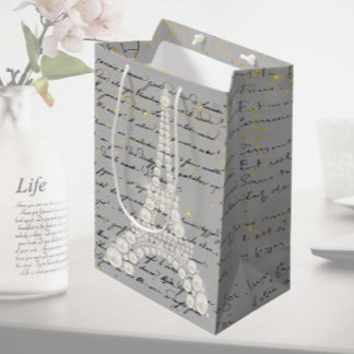 White Pearls  Eiffel Tower Medium Gift Bag