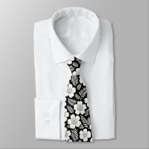 White Pearls in Flowers on Black Tie