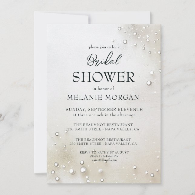 White Pearls Minimalist Bridal Shower Invitation (Front)