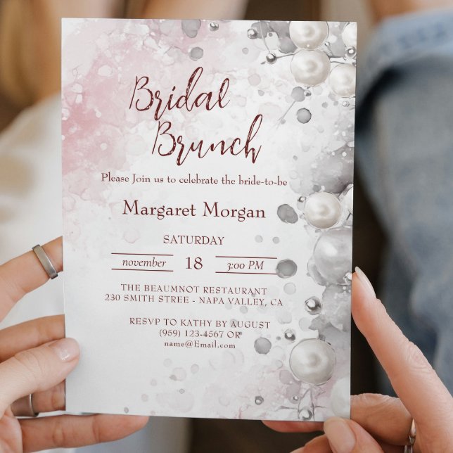White Pearls Modern Pink Bridal Brunch Invitation (Creator Uploaded)