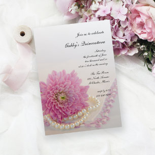 White Pearls Pink Lace Quinceañera Party Invite