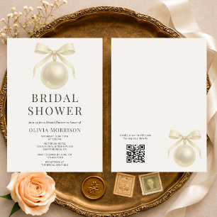 White Pearls QR Code Bridal Shower Invitation