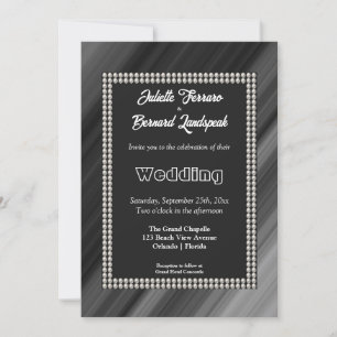 White Pearls, Retro Black & White Wedding Invitation