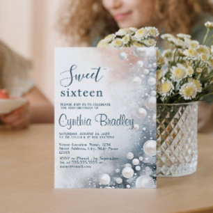 White Pearls Sweet Sixteen Birthday Party  Invitation