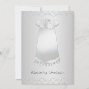 White Pearls White Gown White Christening Invitation