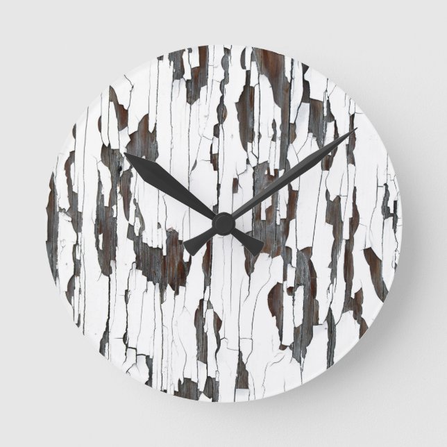 White Peeling Paint Round Clock (Front)