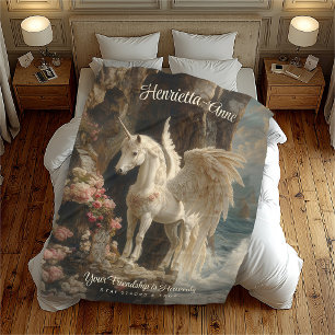 White Pegasus Heavenly Unicorn Seascape Scene Fleece Blanket