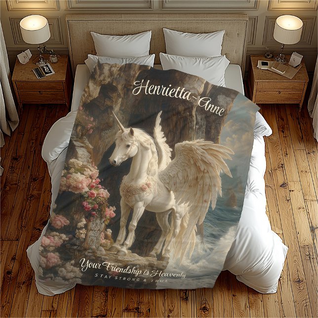 White Pegasus Heavenly Unicorn Seascape Scene Fleece Blanket (Creator Uploaded)