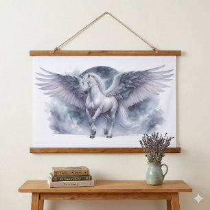 White Pegasus Moonlit Wings Celestial Dream Hanging Tapestry