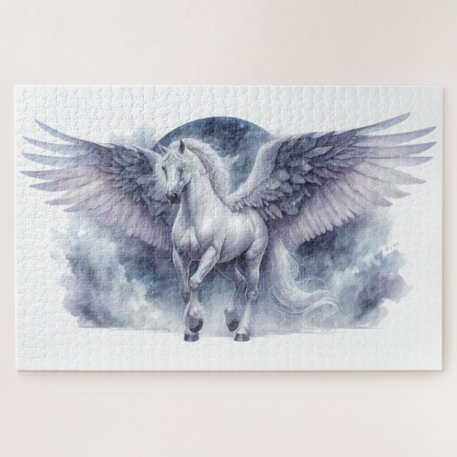 White Pegasus Moonlit Wings Celestial Dream Jigsaw Puzzle (Horizontal)