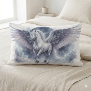 White Pegasus Moonlit Wings Celestial Dream Lumbar Cushion