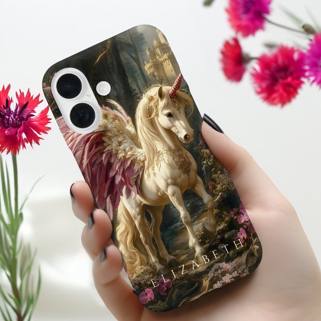 White Pegasus Pink Wings Fairytale Castle Horse Case-Mate iPhone Case (Creator Uploaded)