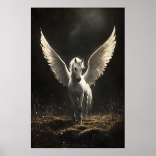 White pegasus print, dark academia prints, pegasus poster