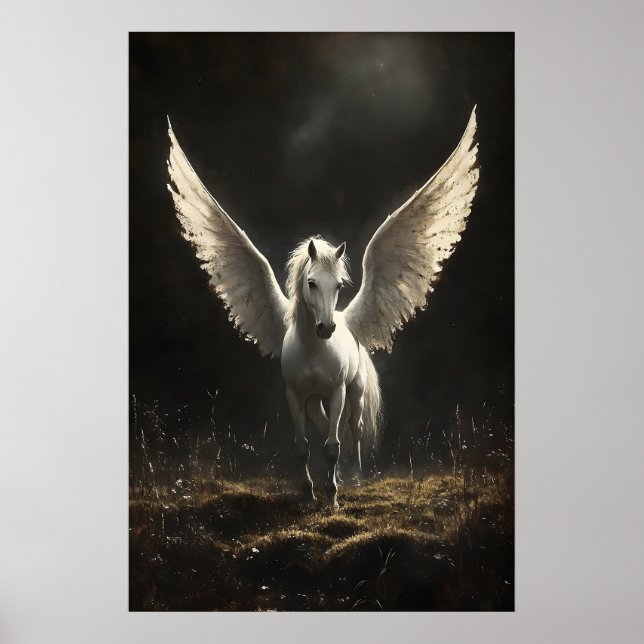 White pegasus print, dark academia prints, pegasus poster (Front)