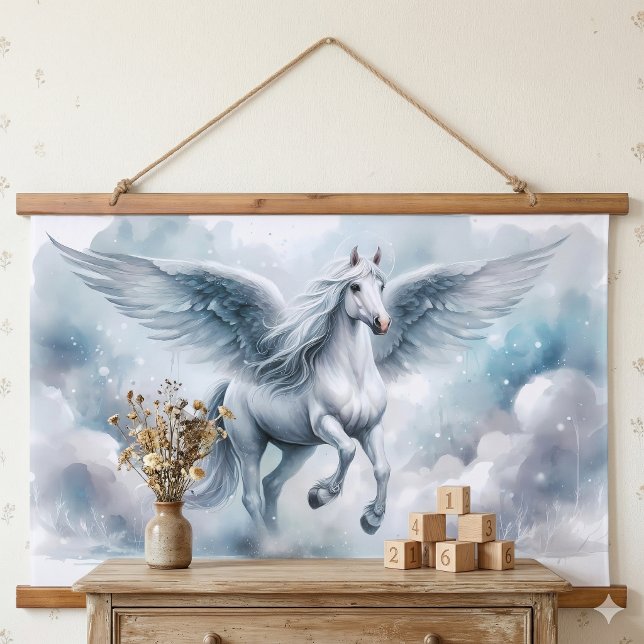 White Pegasus Wings Soft Blue Sky Dreamscape Hanging Tapestry (White Pegasus Wings Soft Blue Sky Dreamscape Hanging Tapestry In Entry)