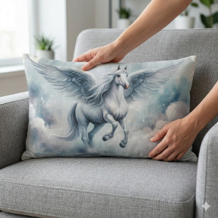 White Pegasus Wings Soft Blue Sky Dreamscape Lumbar Cushion
