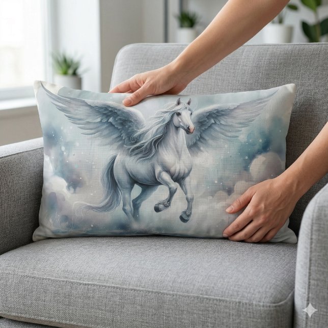 White Pegasus Wings Soft Blue Sky Dreamscape Lumbar Cushion (White Pegasus Wings Soft Blue Sky Dreamscape Lumbar Pillow On Chair)