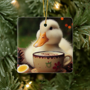 White Pekin Christmas Duck Ceramic Ornament