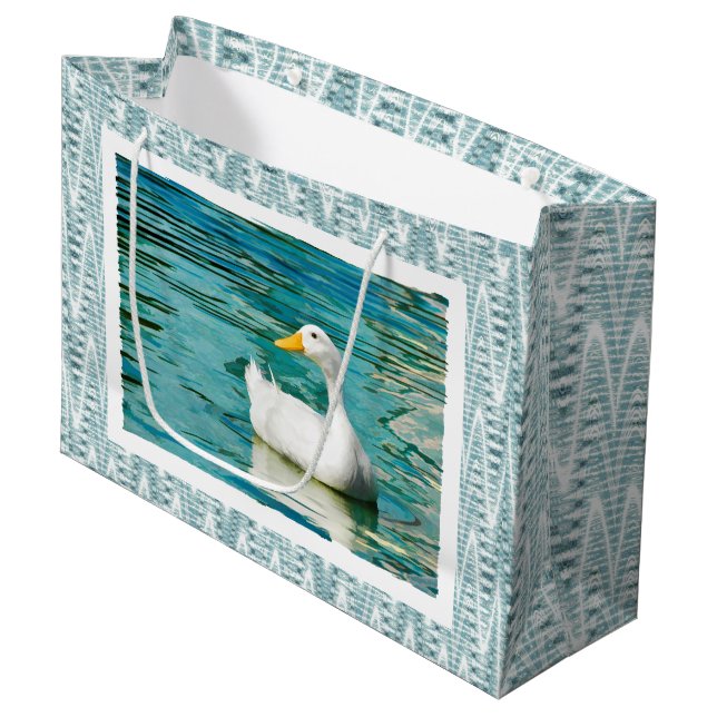 White Pekin Duck  - Nature Photo in Reflections Large Gift Bag (Front Angled)