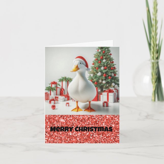 White Pekin Santa Duck Christmas Card (Front)