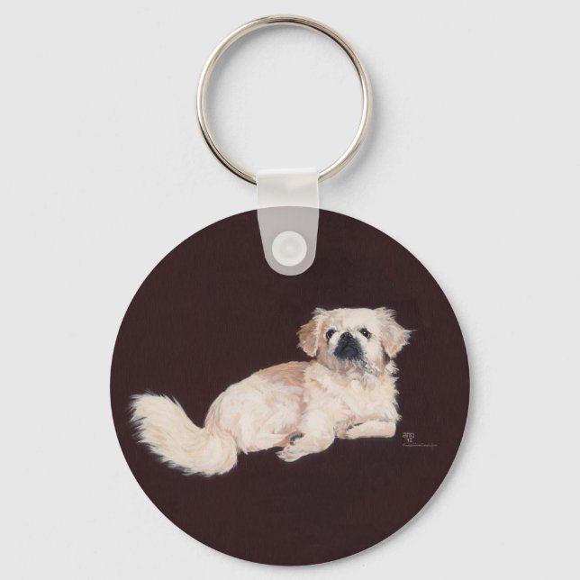 White Pekingese Dog Key Ring (Front)
