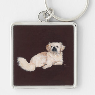 White Pekingese Dog Key Ring