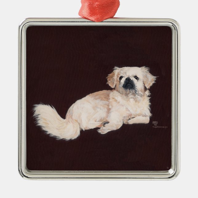 White Pekingese Dog Metal Tree Decoration (Front)